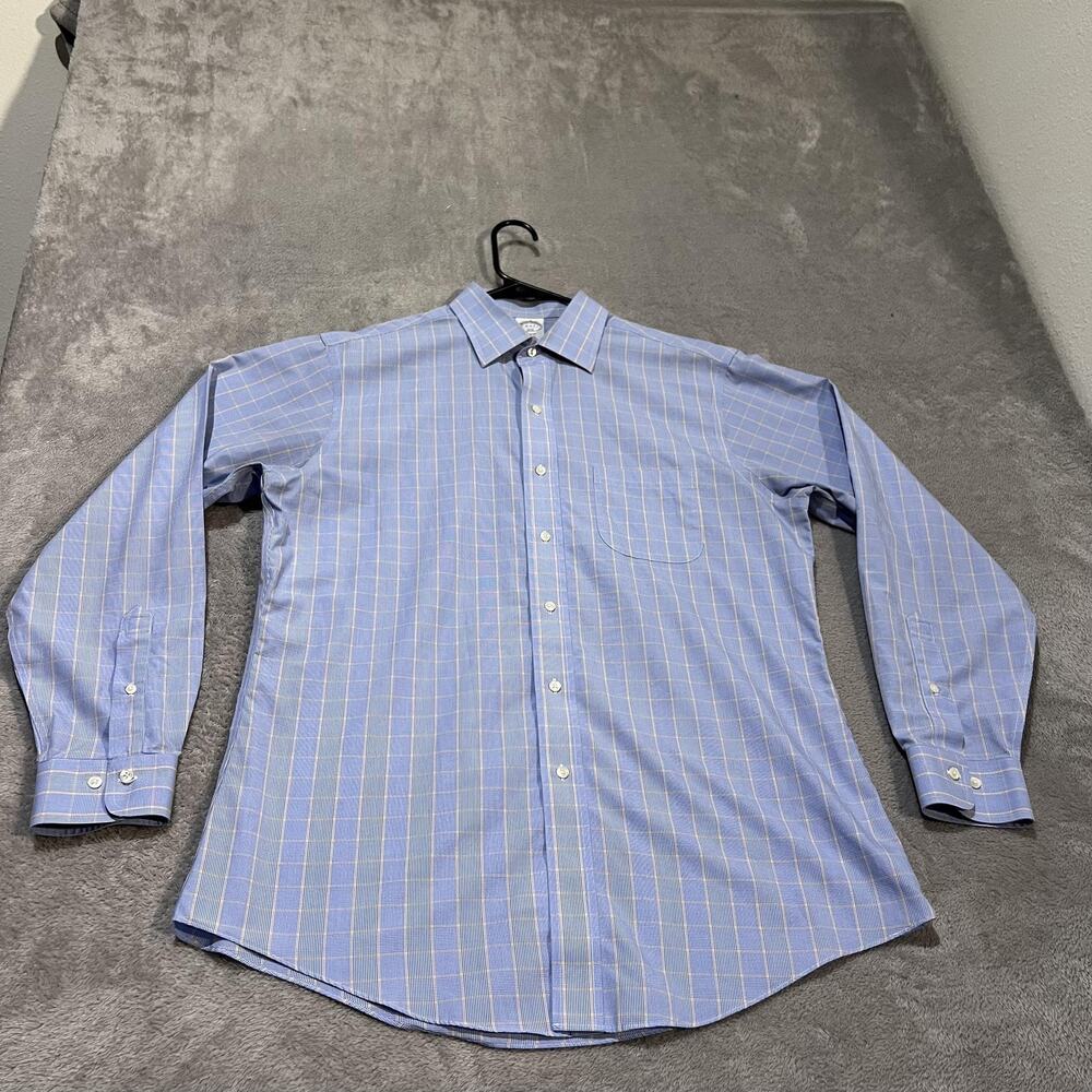 Brooks Brothers Dress Shirt Mens 16 Blue Check Regent 1818 Non Iron Slim Fit